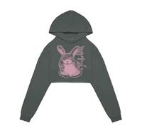 Melanie Martinez Women's Evil Bunny Crop Hoodie Hooded Sweatshirt, Charcoal Grey, Large