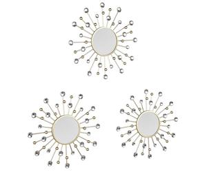 Melanie Wall Mirrors Set of 3 Frame in Gold with Decorative Balls and Crystals Diameter 25.5 cm