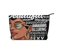 Melanin Afro Woman Corduroy Makeup Bag - Portable and Stylish Cosmetic Organizer for Beauty Essentials, Zipper Closure, Travel-Friendly, Cosmetics Bag, Gift for Her