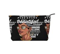 Melanin Afro Woman Zipper Closure Corduroy Makeup Bag Multifunctional Organizer 22x7x17cm for Travel Camping Vacation Fitness
