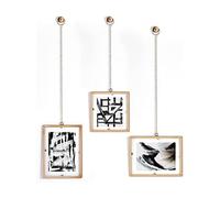 MELANNCO Hanging Metal Chain Retangular Floating Frames, Gold Finish, Includes Hanging Hardware, Set Of 3