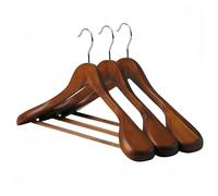 MELA'S Wooden Wide Clothes Hanger, Natural Wood, Pack of 10, Non-Slip, for Stable Jacket, Suit, Shirts, Extra Wide Shoulders, Trouser Bars, 45 x 23 x 5.5(Walnut)