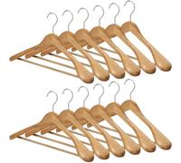 MELA'S Wooden Wide Clothes Hanger, Natural Wood, Pack of 12, Non-Slip, for Stable Jacket, Suit, Shirts, Extra Wide Shoulders, Trouser Bars, 45 x 23 x 5.5(Natural)