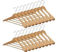 MELA'S Wooden Wide Clothes Hanger, Natural Wood, Pack of 18, Non-Slip, for Stable Jacket, Suit, Shirts, Extra Wide Shoulders, Trouser Bars, 45 x 23 x 5.5(Natural)