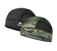 MELASA 2-Pack Cooling Skull Cap, Wicking Mesh Cycling Caps Under Helmet Summer Breathable Bicycle Motorcycle Sweat Hard Hat Liner Lightweight Wave Cap for Men and Women(Black&Camouflage Green)