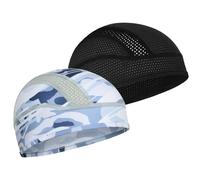 MELASA Cycling Skull Cap Helmet Liner, Cooling Mesh Cycling Caps Under Helmet, Sweat Running Hat Beanie for Men Women(Black&Glacier White)