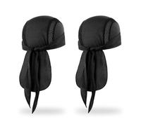 MELASA Mesh Do Rag Bandana Cap, Cooling Skull Cap Helmet Liner, Sweat Dew Rags Head Cover for Cycling Motorcycle Running(Black & Black)