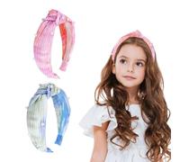 Melbelia Pearl Knotted Headbands for Women Girls Non Slip Toddler Girl Headband Kids Wide Top Knot Design with Faux Pearls Mommy and Me Fashion Hairband Hair Accessories for Women (Blue & Pink, 2Pcs)