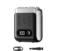 Melbob Shaver, Men's Portable Mini Rotary Electric Shaver, Twin Shavers, Digital Display, Waterproof Blade, Small and Portable, for Home Travel (Black)