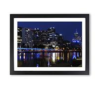 Melbourne At Night Australia Skyline Modern Framed Wall Art Print, Ready to Hang Picture for Living Room Bedroom Home Office Décor, Black A2 (64 x 46 cm)
