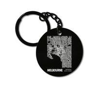 Melbourne Australia Blueprint City Map Art Keychain Keyring Engraved Tag Stainless Steel Circle Token