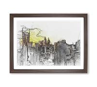 Melbourne Australia Skyline Ain Abstract Modern Art Framed Wall Art Print, Ready to Hang Picture for Living Room Bedroom Home Office Décor, Walnut A3 (46 x 34 cm)