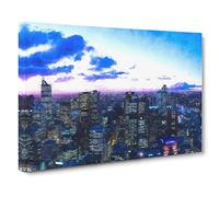 Melbourne Australia Skyline At Dusk Canvas Print | Gallery Wrapped 30mm Frame Wall Art | 24x16 inches | Ready to Hang | Abstract Cityscape Picture | Living Room Bedroom Lounge Office