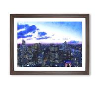 Melbourne Australia Skyline At Dusk Painting Modern Art Framed Print | A4 Walnut Framed Wall Art | Ready to Hang | Modern Cityscape Picture | Living Room Bedroom Lounge Office