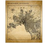 Melbourne Australia Wall Map Decor | Australian Souvenir City Wall Map | Melbourne Victoria Australia Travel Modern Office Decor | Australia Map Room & Hallway Map Poster Decor (16 x 20, Vintage)