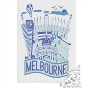 Melbourne Cityscape Illustration Jigsaw Puzzle 1000 Pieces, Downtown Architecture at Night, 1000 Pieces for Adults, Travel Gift for Home Décor Fans, Paper Board, 52x38cm/1000pcs