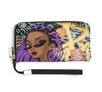 Melbrakin American African Black Girl Women's Wristlet Wallet Large Capacity Wallets for Ladies Long Clutch Bags Printed PU Handbag with Zipper