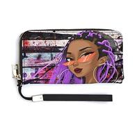 Melbrakin American African Black Hip Hop Girl Women's Wristlet Wallet Large Capacity Wallets for Ladies Long Clutch Bags Printed PU Handbag with Zipper