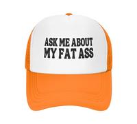 Melbrakin Ask Me About My Fat Ass Mesh Cap Men Women Baseball Cap Funny Trucker Hat Orange