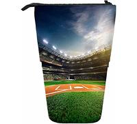Melbrakin Baseball Grand Arena Telescopic Pencil Stationery Case Pens Storage Box with Zipper Closure for Women Men Boys Girls Sport Field Crowd Fan Sunny Sky Floodlit