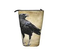 Melbrakin Black Crow On Painted Background Telescopic Pencil Case Stand-Up Organizer Cosmetics Pouch Makeup Bag Stationery Pen Case