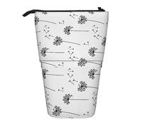 Melbrakin Black White Blowing Dandelions Horizontal Pencil Case,Stand Pencil Pouch,Telescopic Pencil Case Stand Pencil Holder Pen Bag