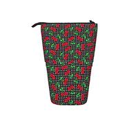 Melbrakin Black White Gingham Cherries Telescopic Pencil Case Stand-Up Organizer Cosmetics Pouch Makeup Bag Stationery Pen Case