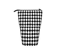 Melbrakin Black White Harlequin Diamonds Telescopic Pencil Case Stand-Up Organizer Cosmetics Pouch Makeup Bag Stationery Pen Case