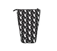 Melbrakin Black White Stag Deer Head Pattern Telescopic Pencil Case Stand-Up Organizer Cosmetics Pouch Makeup Bag Stationery Pen Case