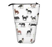 Melbrakin Border Collies Pencil Case,Stand Pencil Pouch,Telescopic Pencil Case Stand Pencil Holder Pen Bag