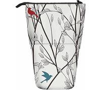 Melbrakin Branch Telescopic Pencil Stationery Case Pens Storage Box with Zipper Closure for Women Men Boys Girls Tree Bird Leaves Fly Foliage Botanical Animal Nature Silhouette Classic
