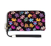 Melbrakin Bright Autism Awareness Puzzle Women's Wristlet Wallet Large Capacity Wallets for Ladies Long Clutch Bags Printed PU Handbag with Zipper