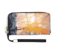 Melbrakin Bright Autumn Foggy Misty Wood Women's Wristlet Wallet Large Capacity Wallets for Ladies Long Clutch Bags Printed PU Handbag with Zipper
