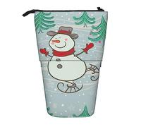 Melbrakin Cheerful Snowman Skates On Christmas Tree Pencil Case,Stand Pencil Pouch,Telescopic Pencil Case Stand Pencil Holder Pen Bag