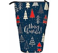 Melbrakin Christmas Tree Telescopic Pencil Stationery Case Pens Storage Box with Zipper Closure for Women Men Boys Girls Nature Plant Snowflake Repeat Cute Pattern