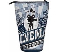 Melbrakin Cinema Telescopic Pencil Stationery Case Pens Storage Box with Zipper Closure for Women Men Boys Girls Movie Retro Vintage Film Camera Star Wheat Festival Modern Cartoon