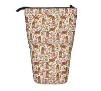Melbrakin Cocker Spaniel Florals Pencil Case,Stand Pencil Pouch,Telescopic Pencil Case Stand Pencil Holder Pen Bag