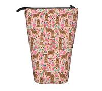 Melbrakin Cocker Spaniel Flowers Dog Pink Pencil Case,Stand Pencil Pouch,Telescopic Pencil Case Stand Pencil Holder Pen Bag