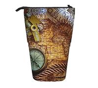 Melbrakin Compass and Old World Map Telescopic Pencil Case Pen Holder Telescopic Pencil Pouch Bag Stationery, for School Office, Christmas2, One Size, Bag Organiser