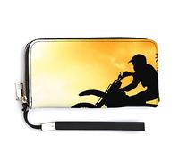 Melbrakin Cross-Country Motorcycle Flying Sunset Women's Wristlet Wallet Large Capacity Wallets for Ladies Long Clutch Bags Printed PU Handbag with Zipper