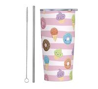 Melbrakin Cute Colorful Donut Pattern Tumbler with Lid and Straw 20oz Stainless Steel Vacuum Insulated Tumbler Reusable Coffee Cups Travel Mug