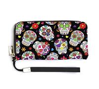 Melbrakin Day of The Dead Sugar Skull Women's Wristlet Wallet Large Capacity Wallets for Ladies Long Clutch Bags Printed PU Handbag with Zipper