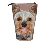 Melbrakin Dog Cute Yorkshire Terrier Teacup Pencil Case,Stand Pencil Pouch,Telescopic Pencil Case Stand Pencil Holder Pen Bag