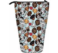 Melbrakin Dog Telescopic Pencil Stationery Case Pens Storage Box with Zipper Closure for Women Men Boys Girls Puppy Pug Head Face Full Cartoon Cute Paw Heart Adorable Repeat Regular