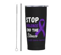 Melbrakin Domestic Violence Awareness Stop Violence End Silence Ribbon Tumbler with Lid and Straw 20oz Stainless Steel Vacuum Insulated Tumbler Reusable Coffee Cups Travel Mug