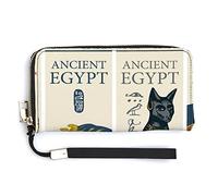 Melbrakin Egyptian Symbols and Words Ancient Egypt Women's Wristlet Wallet Large Capacity Wallets for Ladies Long Clutch Bags Printed PU Handbag with Zipper