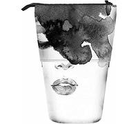 Melbrakin Face Telescopic Pencil Stationery Case Pens Storage Box with Zipper Closure for Women Men Boys Girls Women Beautiful Ink Watercolor Lip Eyelash Portrait Monochrome Luxury