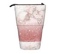 Melbrakin Faux Pink Rose Gold Glitter White Marble Ombre Pencil Case,Stand Pencil Pouch,Telescopic Pencil Case Stand Pencil Holder Pen Bag