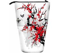 Melbrakin Floral Telescopic Pencil Stationery Case Pens Storage Box with Zipper Closure for Women Men Boys Girls Branch Foliage Butterfly Cherry Japanese Blossom Ink China Culture Classic