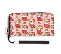 Melbrakin Funny Dog Welsh Corgi Christmas Sock Women's Wristlet Wallet Large Capacity Wallets for Ladies Long Clutch Bags Printed PU Handbag with Zipper